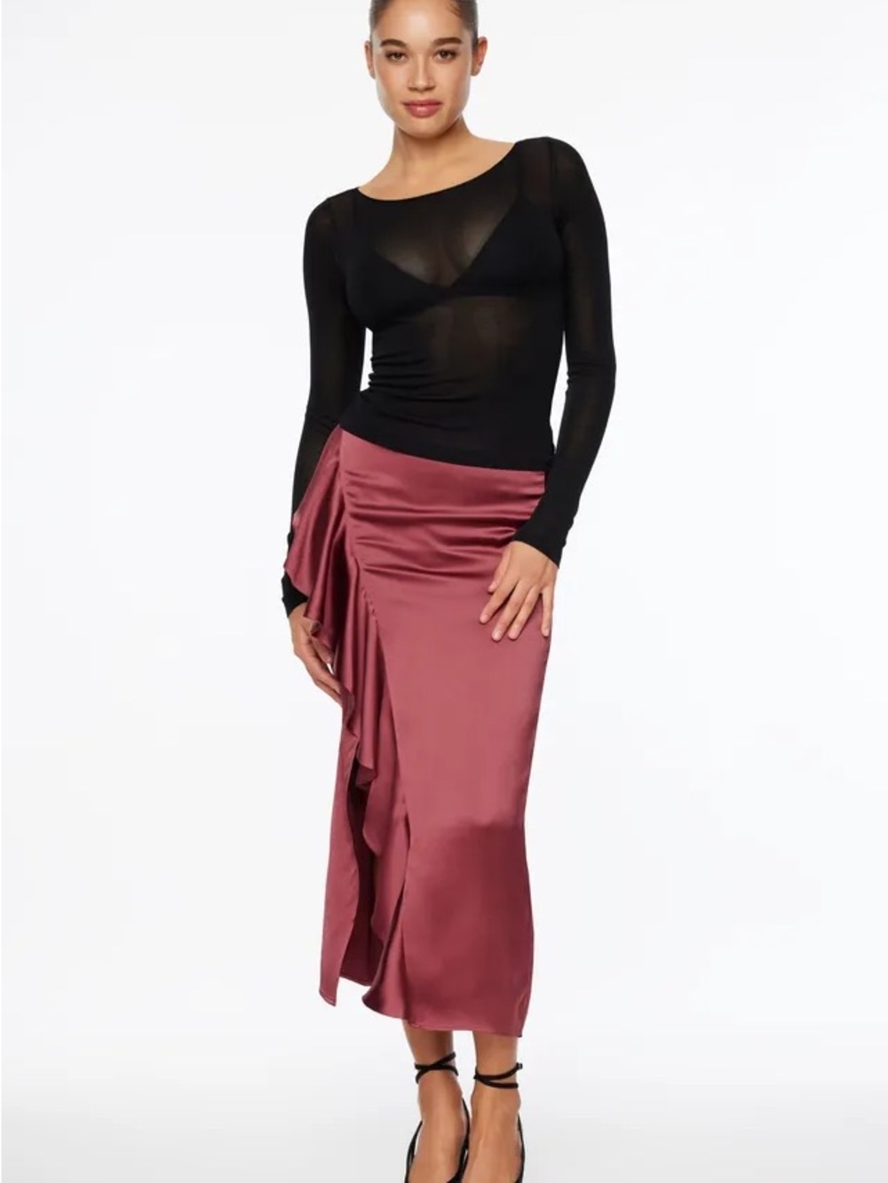 Dynamite - Kamila Satin Ruffled Maxi Skirt (dusty rose)